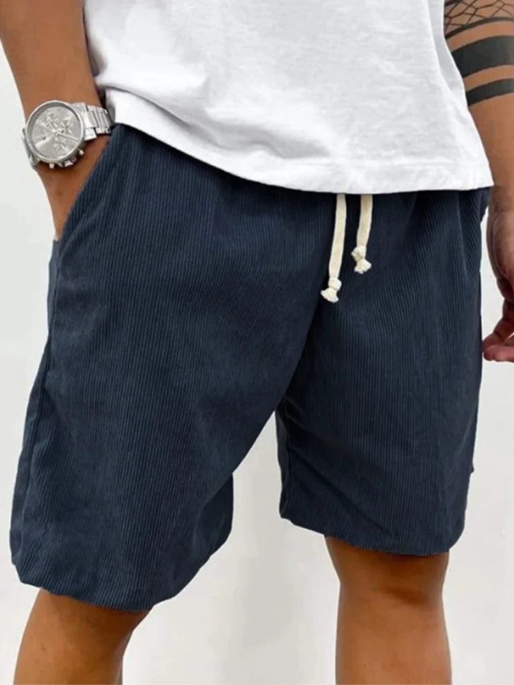 Ribbed Relaxed Fit Drawstring Shorts for Men - Dark Blue