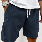 Ribbed Relaxed Fit Drawstring Shorts for Men - Dark Blue
