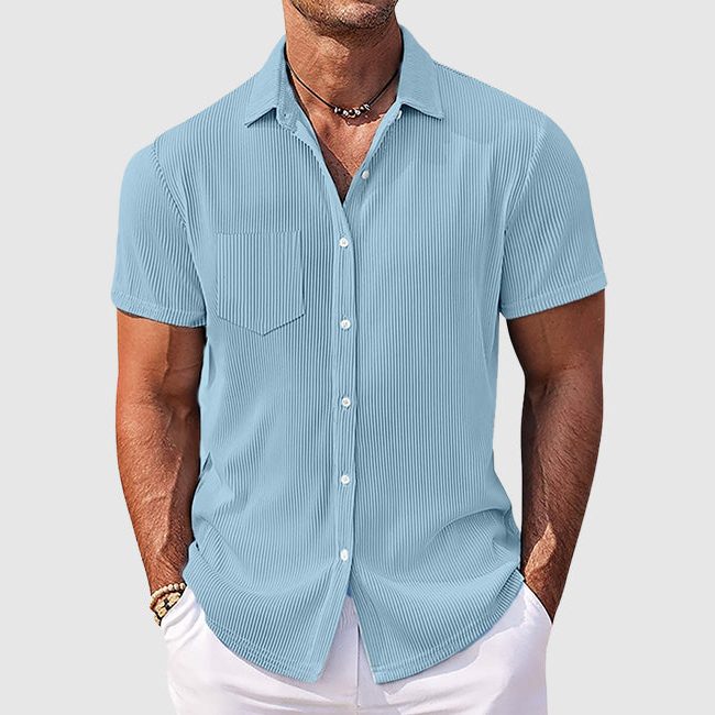 Ribbed Short Sleeve Button-Down Shirt for Men