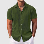 Ribbed Short Sleeve Button-Down Shirt for Men - Green