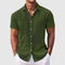 Ribbed Short Sleeve Button-Down Shirt for Men - Green
