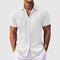 Ribbed Short Sleeve Button-Down Shirt for Men - White