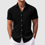 Ribbed Short Sleeve Button-Down Shirt for Men - Black