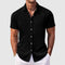 Ribbed Short Sleeve Button-Down Shirt for Men - Black