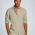 Rolled Sleeve Linen Button-Down Shirt for Men