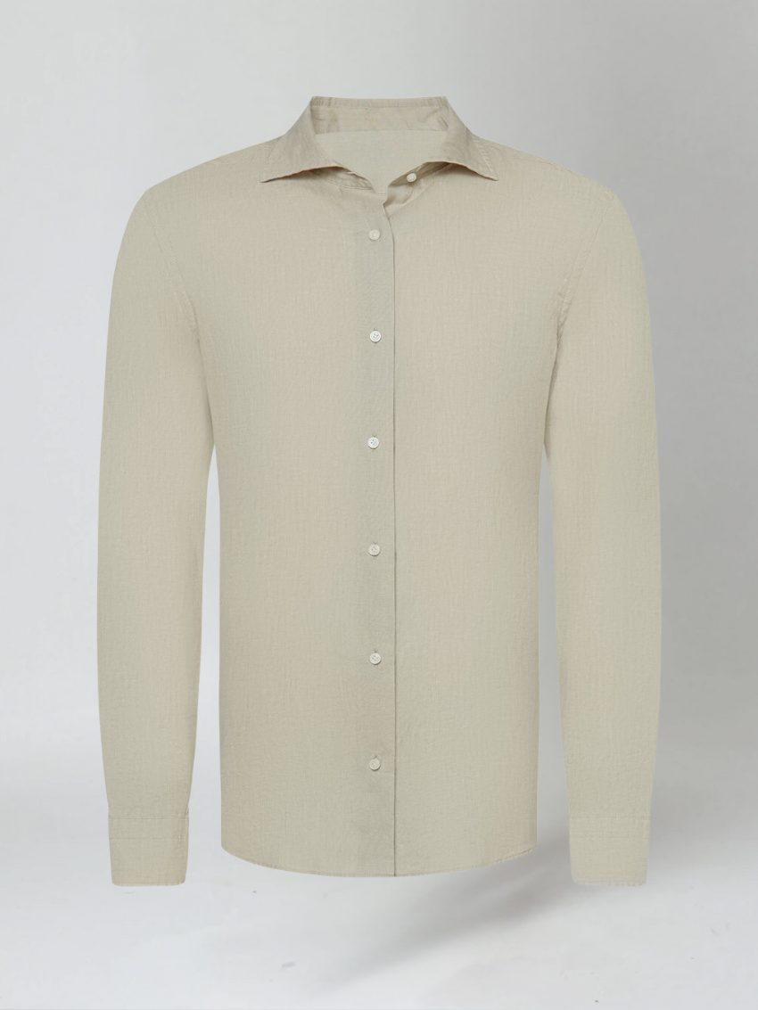 Rolled Sleeve Linen Button-Down Shirt for Men - View 4