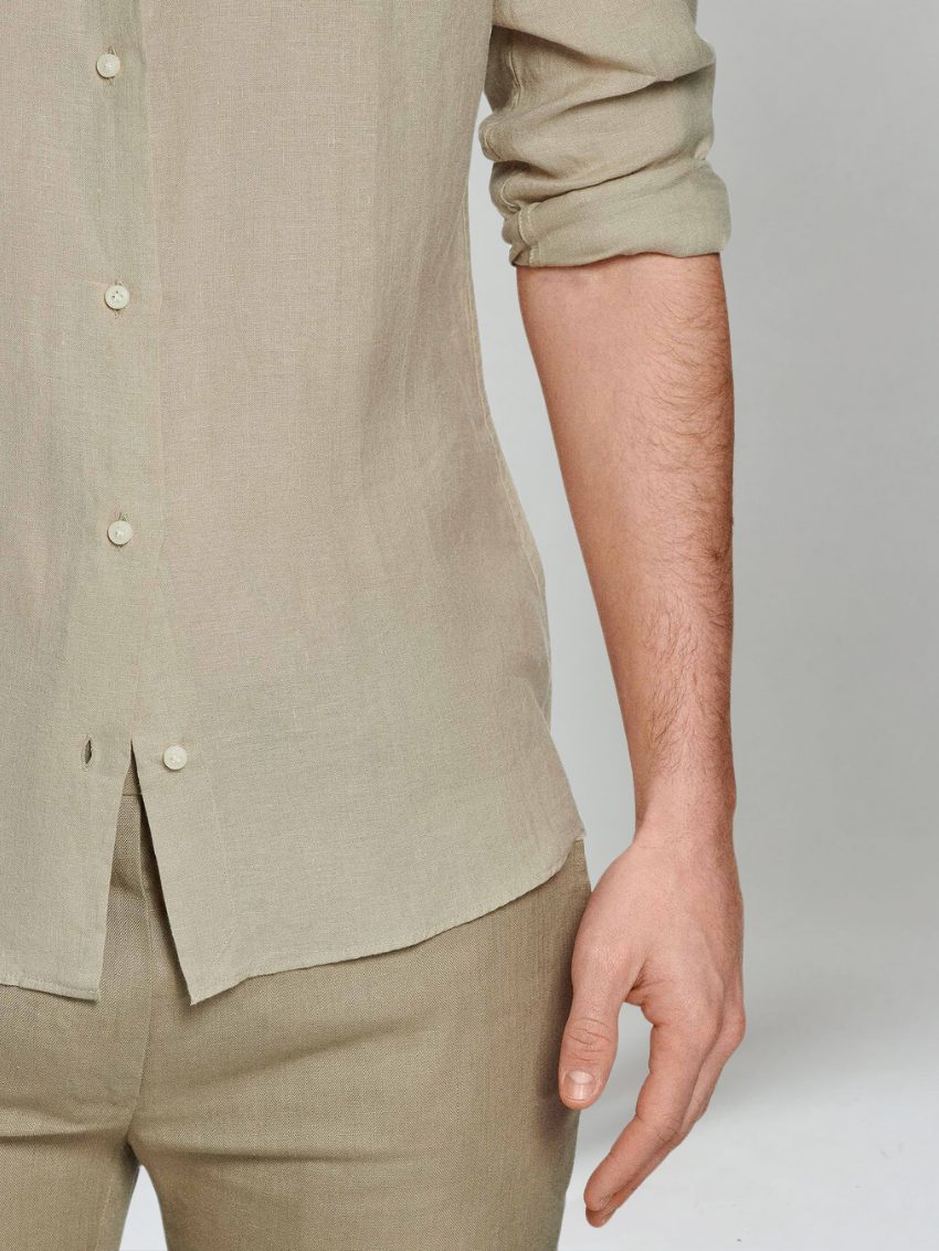 Rolled Sleeve Linen Button-Down Shirt for Men - View 5