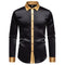 Satin Long Sleeve Button-Down Shirt with Contrast Collar for Men