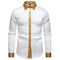 Satin Long Sleeve Button-Down Shirt with Contrast Collar for Men - White