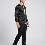 Satin Long Sleeve Button-Down Shirt with Contrast Collar for Men - View 6