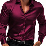 Satin Slim Fit Button-Down Shirt for Men