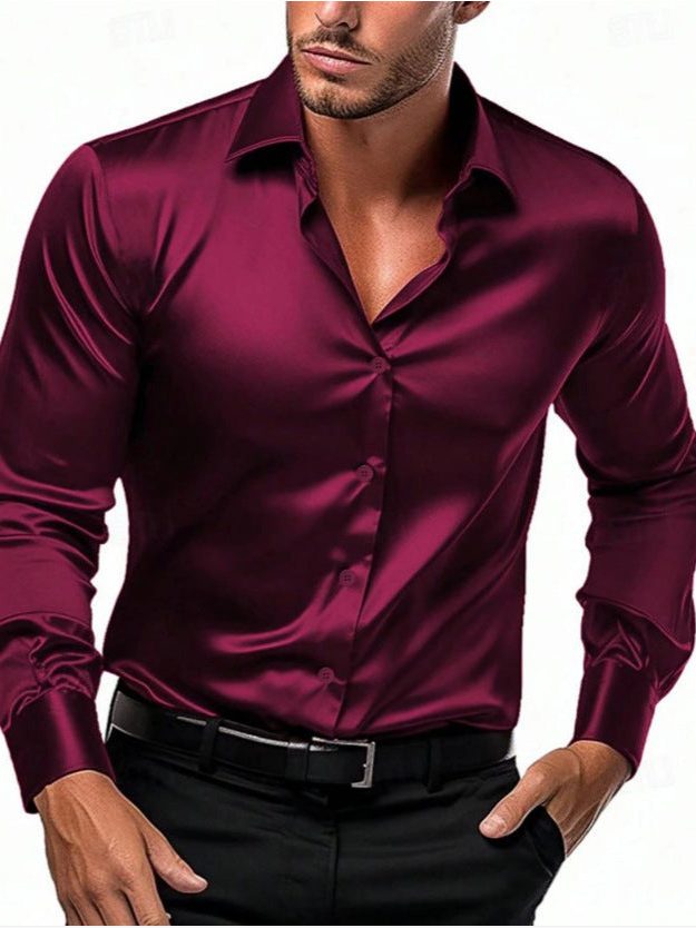 Satin Slim Fit Button-Down Shirt for Men