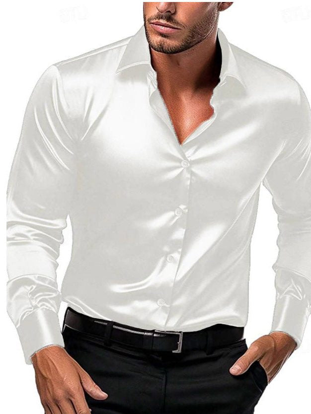 Satin Slim Fit Button-Down Shirt for Men - View 2