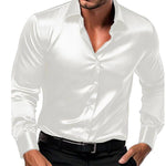 Satin Slim Fit Button-Down Shirt for Men - White