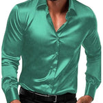Satin Slim Fit Button-Down Shirt for Men - Sea Green