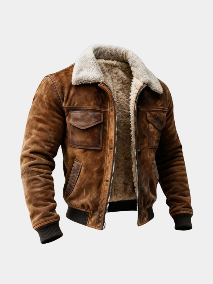 Sherpa-Lined Suede Bomber Jacket for Men