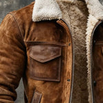 Sherpa-Lined Suede Bomber Jacket for Men - View 3