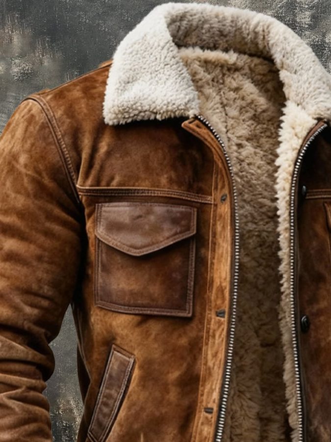 Sherpa-Lined Suede Bomber Jacket for Men - View 3