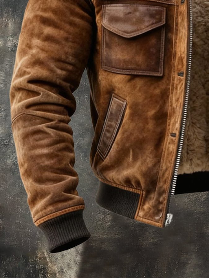 Sherpa-Lined Suede Bomber Jacket for Men - View 4