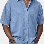 Short Sleeve Button-Down Denim Shirt for Men