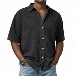 Short Sleeve Button-Down Denim Shirt for Men - Black