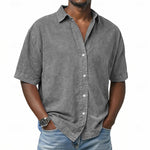 Short Sleeve Button-Down Denim Shirt for Men - Grey