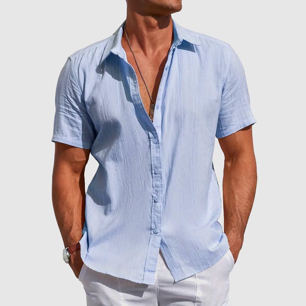 Short Sleeve Button-Down Linen Shirt for Men
