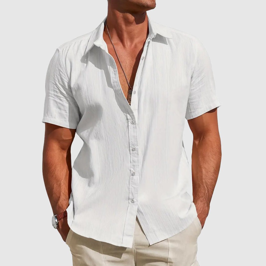 Short Sleeve Button-Down Linen Shirt for Men - White