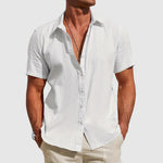 Short Sleeve Button-Down Linen Shirt for Men - White