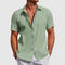 Short Sleeve Button-Down Linen Shirt for Men - Sage Green