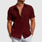Short Sleeve Button-Down Linen Shirt for Men - Dark Red