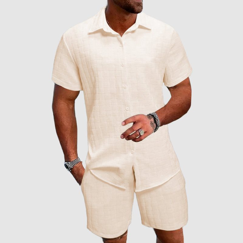 Short Sleeve Button-Down Shirt and Shorts Set for Men