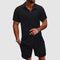 Short Sleeve Button-Down Shirt and Shorts Set for Men - Black