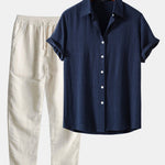 Short Sleeve Button-Down Shirt for Men - Navy blau
