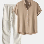 Short Sleeve Button-Down Shirt for Men - Beige