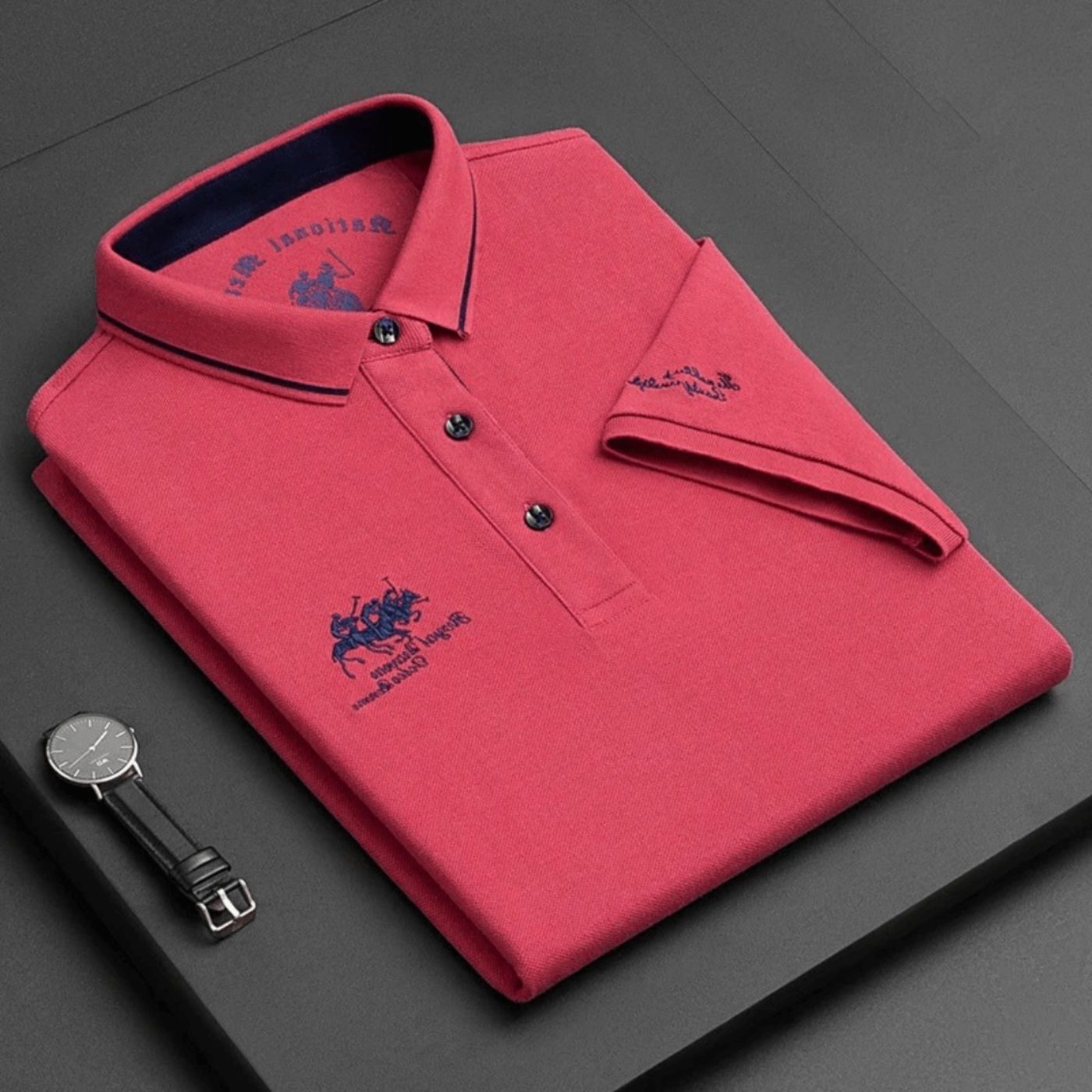 Short Sleeve Contrast Collar Polo Shirt for Men - Red