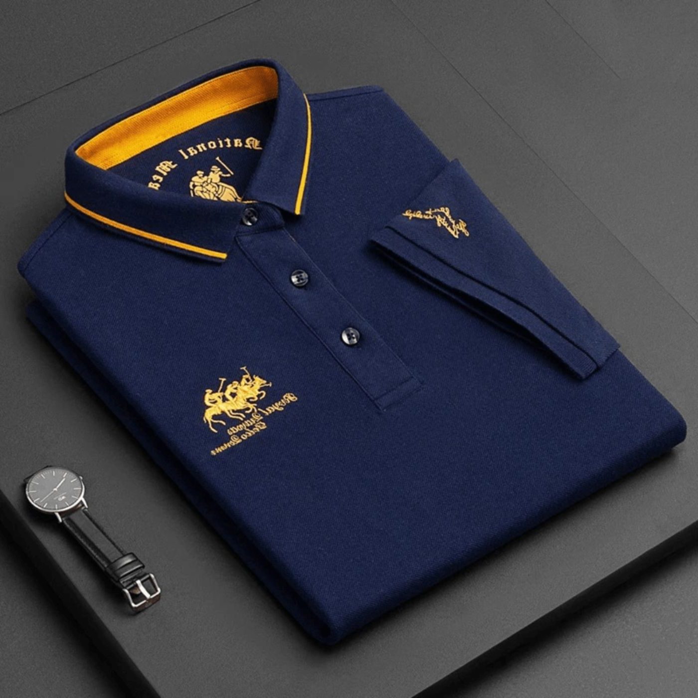 Short Sleeve Contrast Collar Polo Shirt for Men - Blue