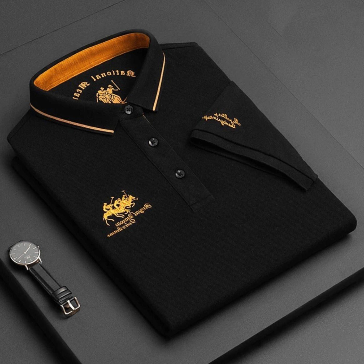 Short Sleeve Contrast Collar Polo Shirt for Men - Black