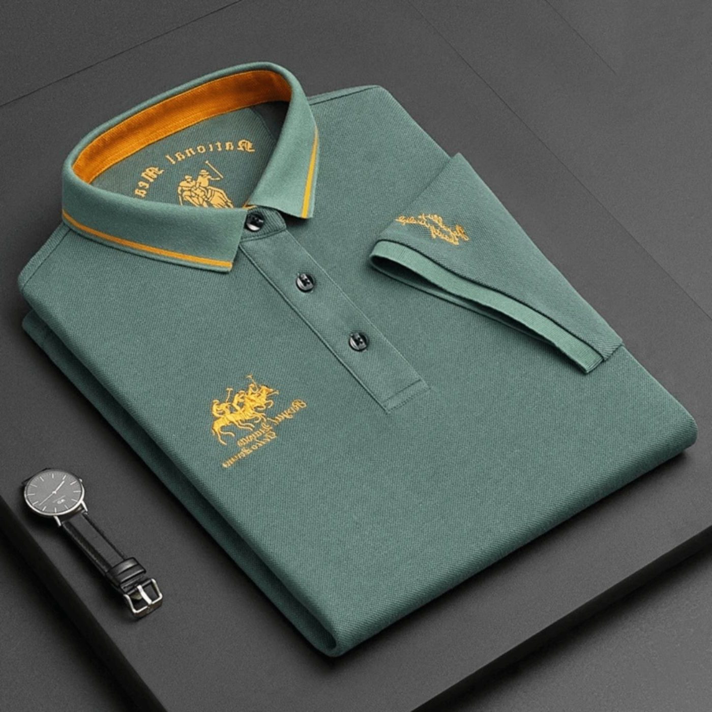 Short Sleeve Contrast Collar Polo Shirt for Men - Green
