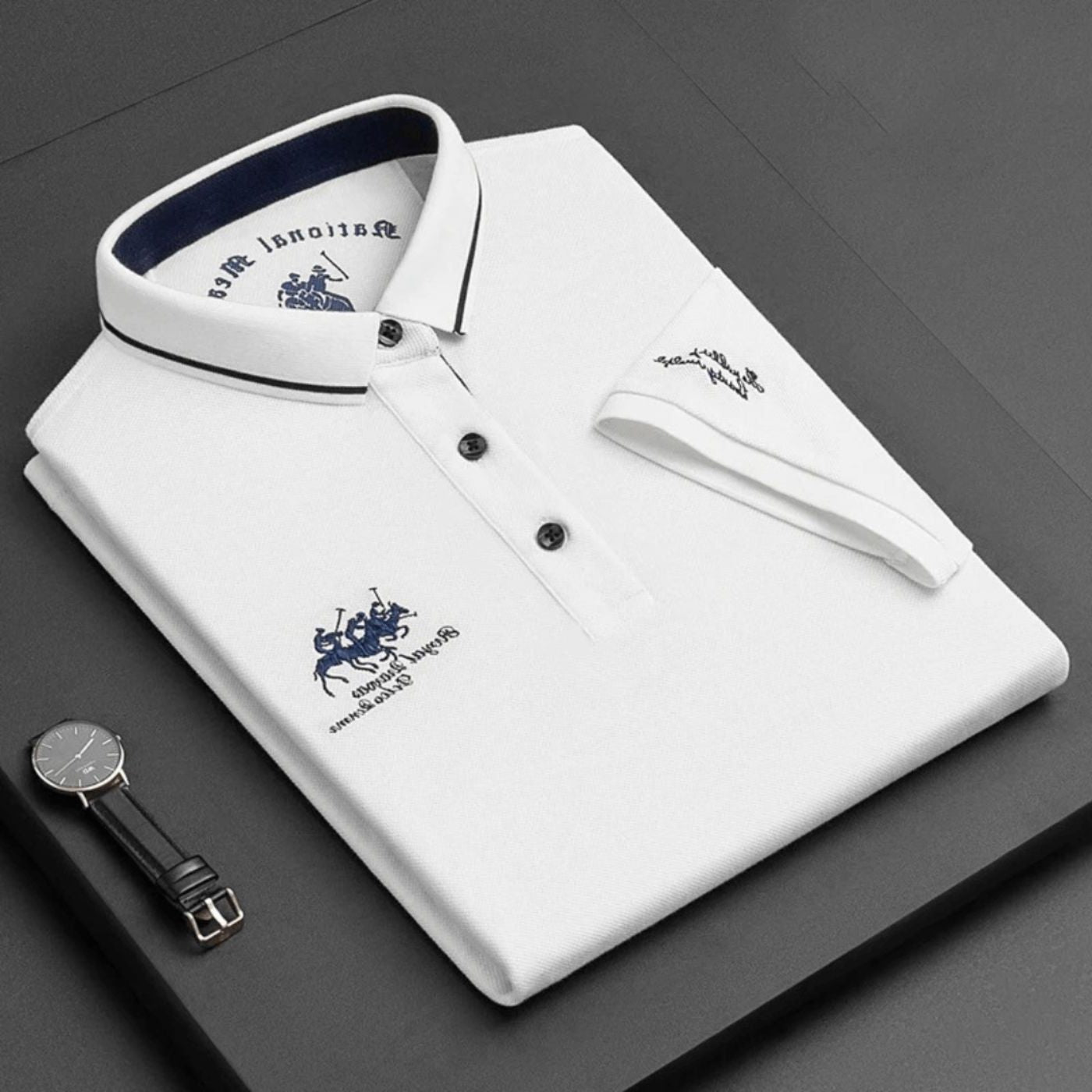 Short Sleeve Contrast Collar Polo Shirt for Men - White