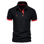 Short Sleeve Contrast Trim Polo Shirt for Men - Black-Red