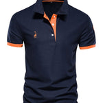 Short Sleeve Contrast Trim Polo Shirt for Men - Orange-Navy Blue