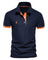 Short Sleeve Contrast Trim Polo Shirt for Men - Orange-Navy Blue