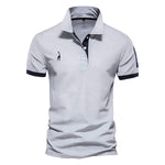 Short Sleeve Contrast Trim Polo Shirt for Men - Gray
