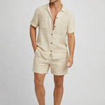 Short Sleeve Linen Button-Down Set for Men - Beige