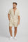 Short Sleeve Linen Button-Down Set for Men - Beige