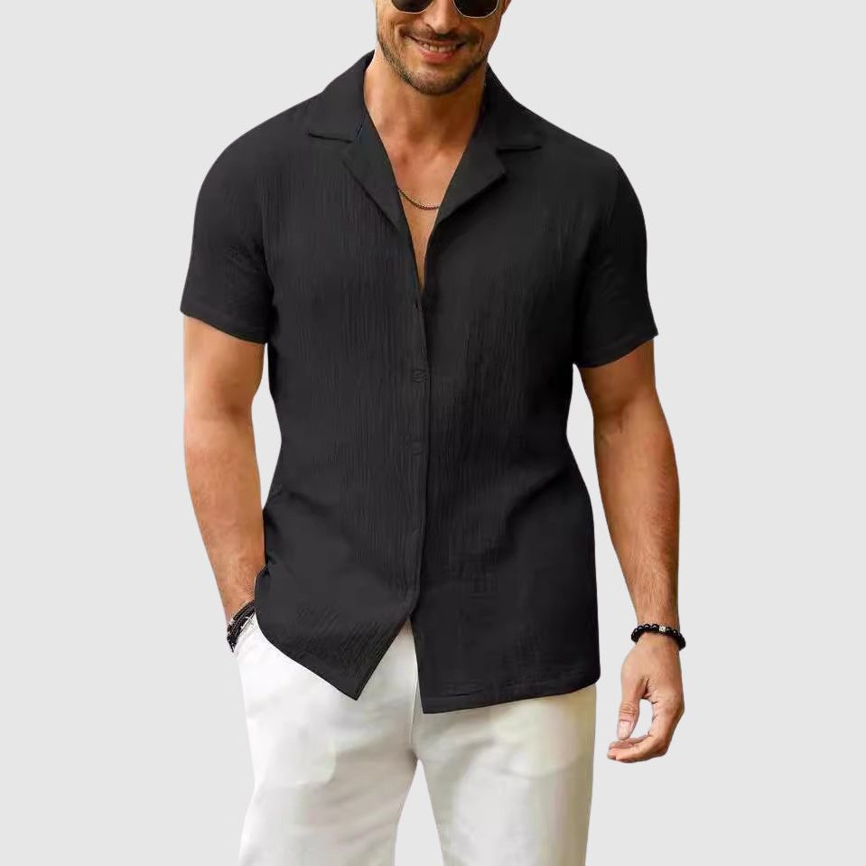 Short Sleeve Linen Shirt for Men - Black
