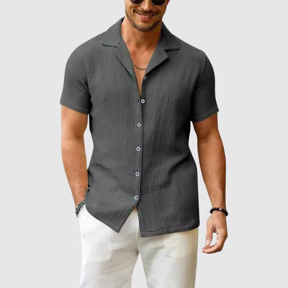 Short Sleeve Linen Shirt for Men - Gray