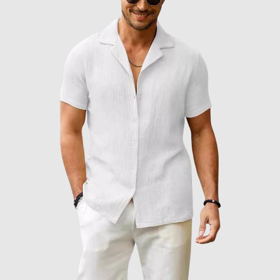 Short Sleeve Linen Shirt for Men - White