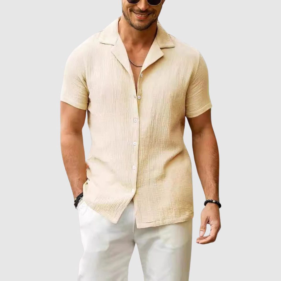 Short Sleeve Linen Shirt for Men - Beige